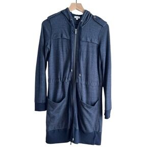 Splendid French Terry Hooded Long Jacket Zipper Front‎ in Gray, Small